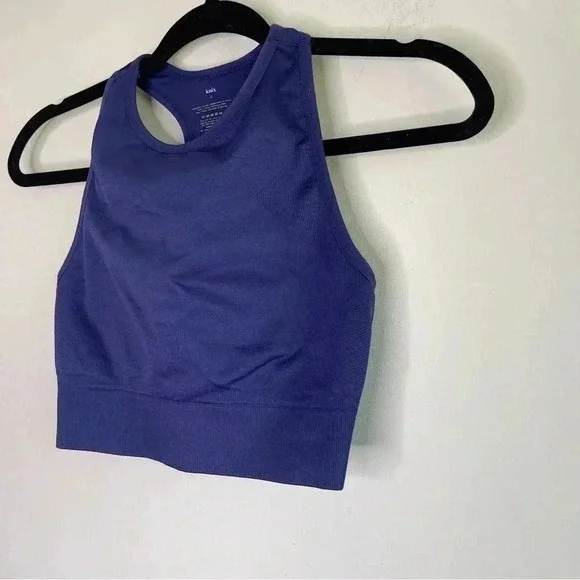 Knix High Neck Seamless Bra True Blue Cropped Stretch Athleisure Size Large - Picture 6 of 6